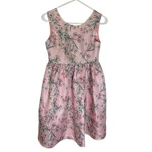 Special Editions Girls Large 10/12 Pink Floral Dress Sleeveless Sparkly Bow